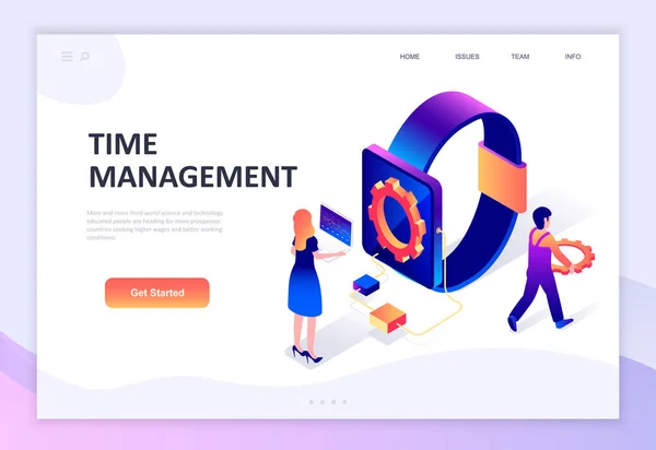 Design plano moderno conceito isométrico de Gerenciamento de Tempo pessoas decoradas personagem para site e desenvolvimento de site móvel. Modelo de landing page isométrica. Ilustração vetorial . — Vetor de Stock