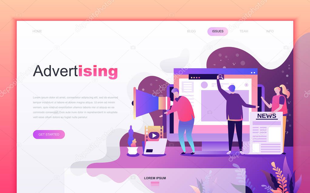 Modern flat cartoon design concept of Advertising and Promotion for website and mobile app development. Landing page template. Decorated people character for web page or homepage. Vector illustration.