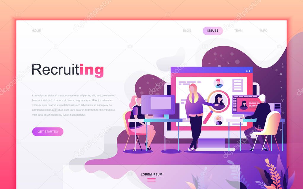 Modern flat cartoon design concept of Business Recruiting for website and mobile app development. Landing page template. Decorated people character for web page or homepage. Vector illustration.
