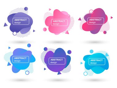 Soyut sıvı şekiller modern grafik elemanları kümesi. Akışkan tasarım formları ve çizgi. Degrade soyut afişler. Bir logo, el ilanı veya sunu tasarımı için şablon. Vektör çizimi.