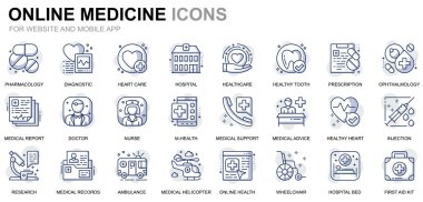 Web sitesi ve mobil uygulamalar için basit Set sağlık ve tıbbi satır simgeler. Ambulans, ilk yardım, araştırma, hastane olarak böyle simgeleri içerir. Kavramsal renkli simge. Vektör piktogram paketi.