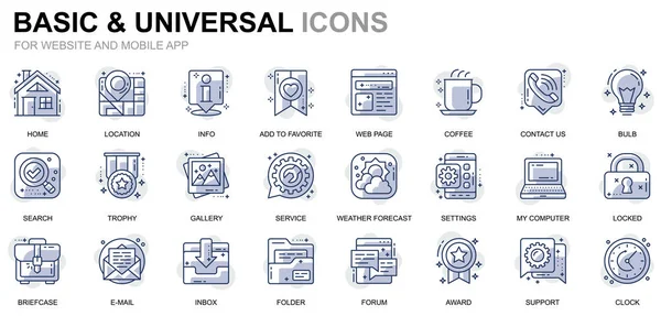 Einfach grundlegende Zeilensymbole für Webseiten und mobile Apps setzen. enthält Symbole wie Standort, Aktentasche, Lampe, Unterstützung, Geschäft, Auszeichnung. konzeptionelle Farblinie Icon. Vektor-Piktogrammpaket. — Stockvektor
