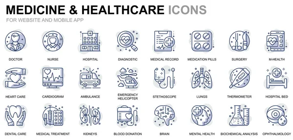 Simple Set Healthcare and Medicine Line Icônes pour site Web et applications mobiles. Contient des icônes telles que docteur, hôpital, équipement médical. Icône conceptuelle de ligne de couleur. Emballage de pictogramme vectoriel . — Image vectorielle