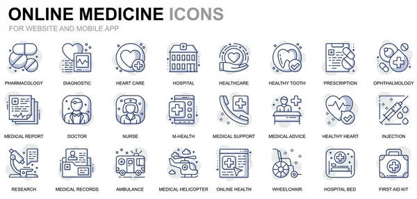 Einfache Einstellung von Gesundheitssymbolen und medizinischen Linien für Webseiten und mobile Apps. enthält Symbole wie Krankenwagen, Erste Hilfe, Forschung, Krankenhaus. konzeptionelle Farblinie Icon. Vektor-Piktogrammpaket. — Stockvektor