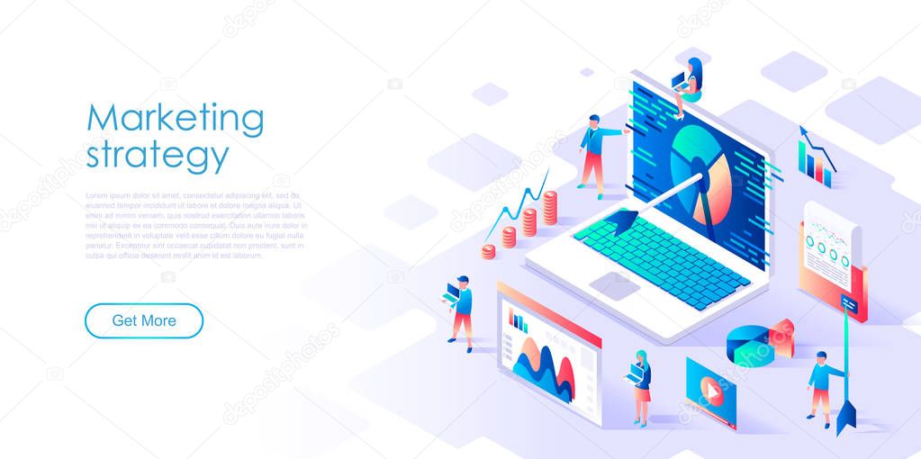 Modern flat design isometric concept of Marketing Strategy for banner and website. Isometric landing page template. Business analysis, content strategy and management concept. Vector illustration.