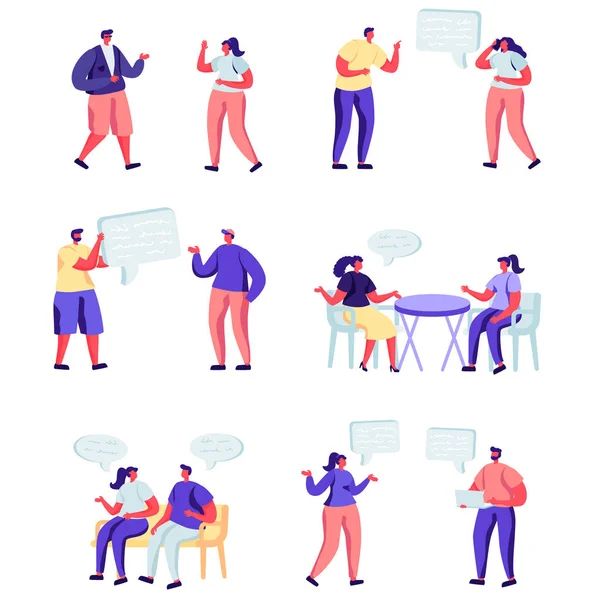 Ensemble de personnages de réseaux sociaux de personnes plates. Bundle bande dessinée les gens discutent dans les forums et les blogs sur fond blanc. Illustration vectorielle dans un style moderne plat . — Image vectorielle