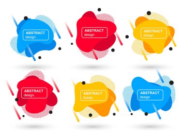 Soyut sıvı şekiller modern grafik elemanları kümesi. Akışkan tasarım formları ve çizgi. Parlak soyut afişler. Bir logo, el ilanı veya sununun baskı tasarımı için şablon. Vektör çizimi.