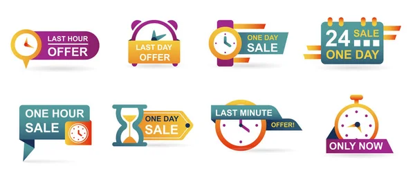 Set of sale countdown badges and stickers. Last minute offer banner, one day sales and 24 hour sale. Shopping limited time offer. Collection best deal badge isolated vector. — Stock Vector