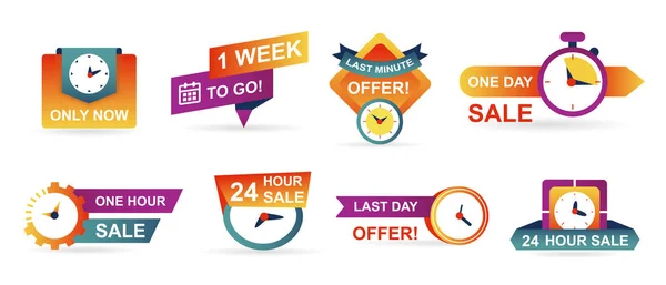 Set of sale countdown badges and stickers. Last minute offer banner, one day sales and 24 hour sale. Shopping limited time offer. Collection best deal badge isolated vector. — Stock Vector