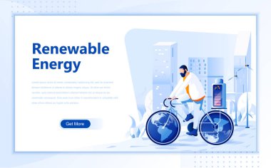 Ana sayfa veya üstbilgi görüntüleri yenilenebilir enerji düz web sayfası tasarım şablonu web sitesi ve mobil web sitesi geliştirme için insanlar dekore. Düz açılış sayfası şablonu. Vektör çizimi.