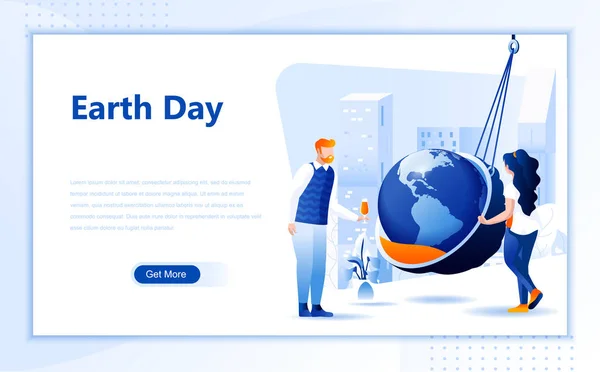 Earth Day platt webbsida design mall för hemsida eller header images dekorerade människor för webbplats och mobil webbplatsutveckling. Mall för plan landningssida. Vektor illustration. — Stock vektor