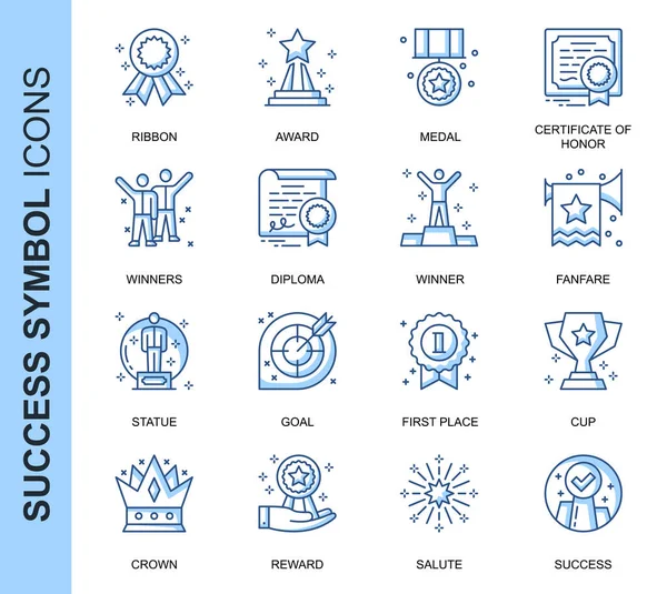 Thin Line Success Related Vector Icons Set for Website and Mobile Site and Apps. Outline icons design. Contains such Icons as Ribbon, Winner, Reward and more. Linear Pictogram Pack. — Stock Vector