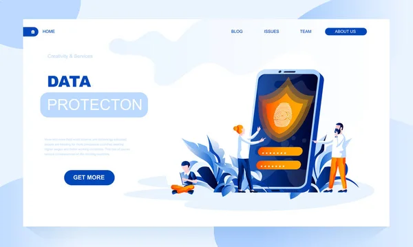 Plantilla de landing page de vector de protección de datos con encabezado. Banner web de seguridad de la información, diseño de página de inicio con ilustraciones planas — Vector de stock