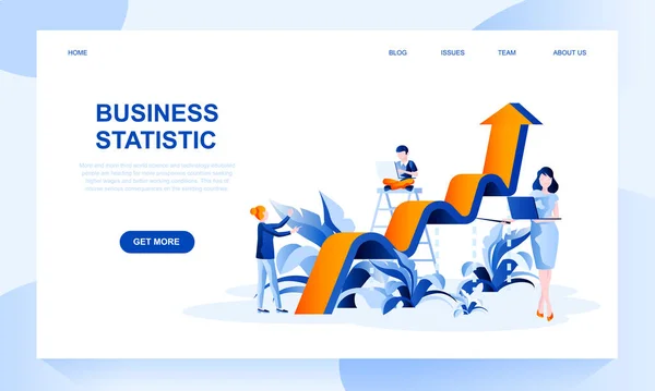 Business statistics vector landing page template with header. Financial research web banner, homepage design with flat illustrations — Stock Vector
