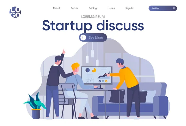 Startup Bespreken Landing Page Met Header Partners Bespreken Project Startup — Stockvector