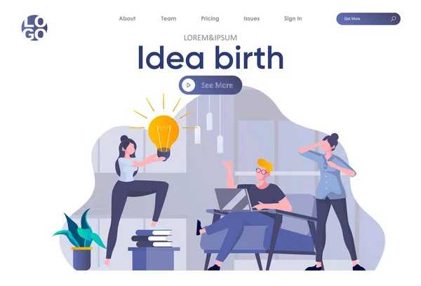 Idee Geboorte Landing Page Met Header Studenten Bespreken Project Startup — Stockvector