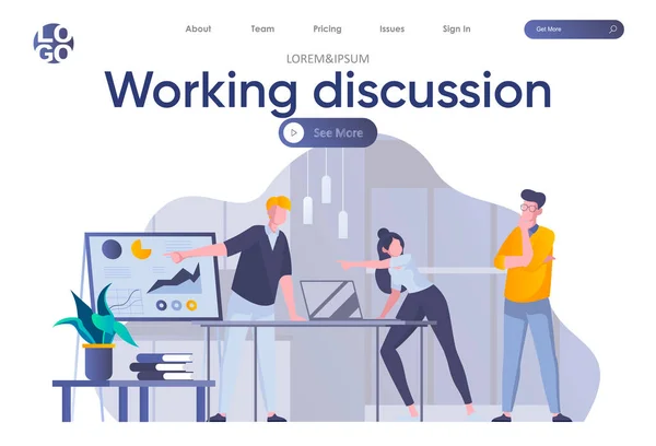 Werkbespreking Landing Page Met Header Team Van Collega Bespreken Project — Stockvector