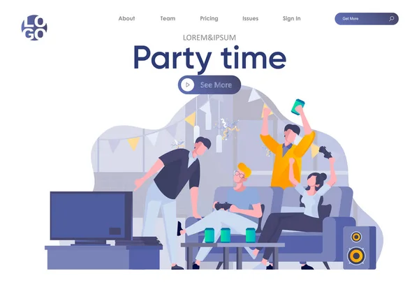 Party Time Landing Page Mit Kopfzeile Glückliche Freunde Die Spaß — Stockvektor