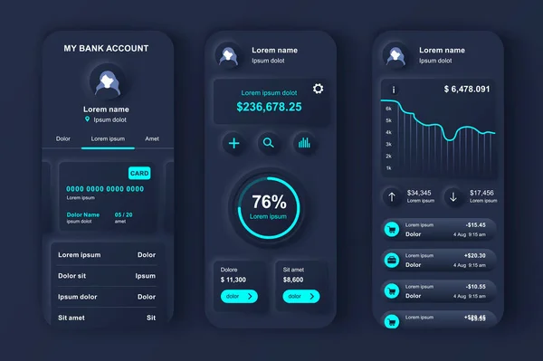 Онлайн Банкинг Уникальный Набор Нейморфного Дизайна Приложения Экраны Мобильных Кошельков — стоковый вектор