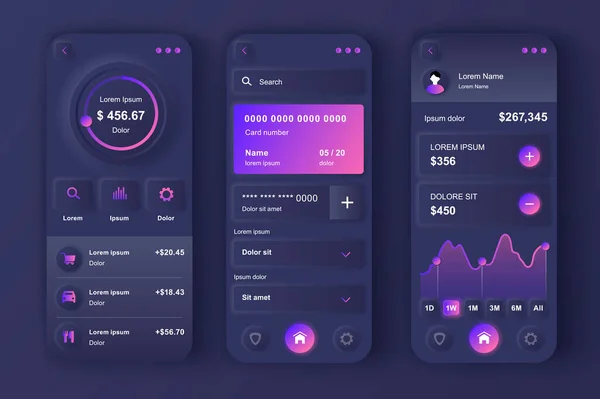 Online Banking Einzigartiges Neumorphic Design Kit Persönliche Finanz App Mit — Stockvektor