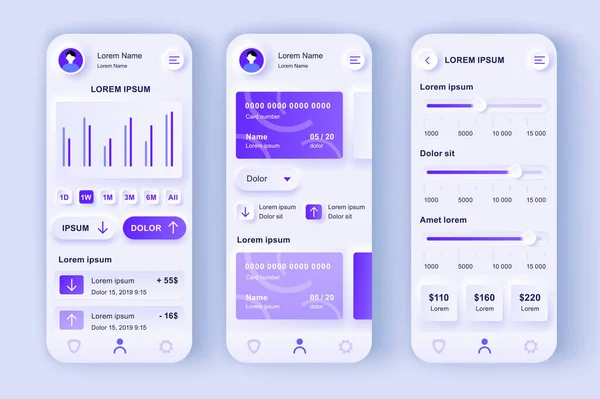 Smart Banking Unieke Neumorfe Ontwerp Kit Financiële App Voor Creditcardsaldo — Stockvector