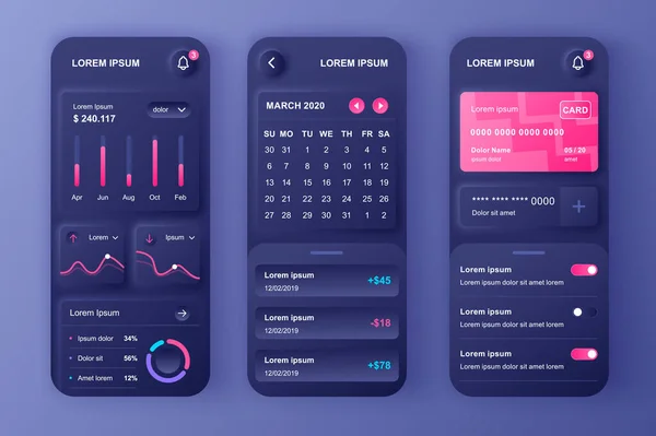 Gestor Finanzas Único Kit Diseño Neumorfo Aplicación Seguimiento Gastos Con — Vector de stock