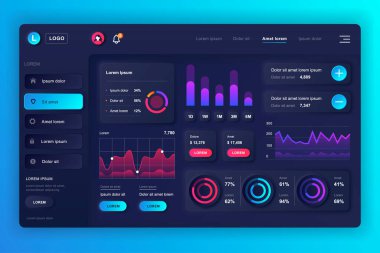 Neumorphic dashboard UI kit. Admin panel vector design template with infographic elements, HUD diagram, info graphics. Website dashboard for UI and UX design web page. Neumorphism style. clipart