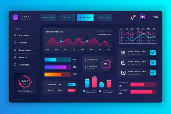 Kit Interfaz Usuario Tablero Neumórfico Plantilla Diseño Vectorial Del Panel — Vector de stock