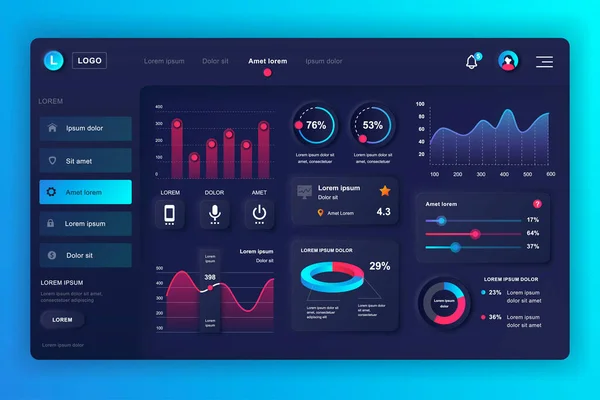 Kit Interfaz Usuario Tablero Neumórfico Plantilla Diseño Vectorial Del Panel — Vector de stock