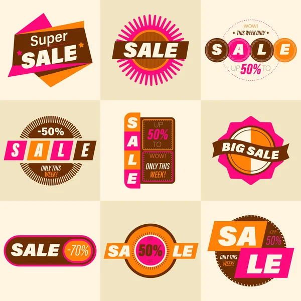 Set Retro Sale Badge Stickers Premium Quality Vintage Style Social — Stock Vector