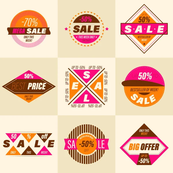 Set Van Retro Sale Badge Stickers Premium Kwaliteit Vintage Stijl — Stockvector