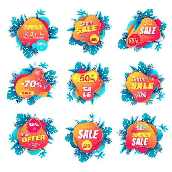 Set Summer Sale Banner Style Online Shopping Store Poster Newsletter — Stock Vector