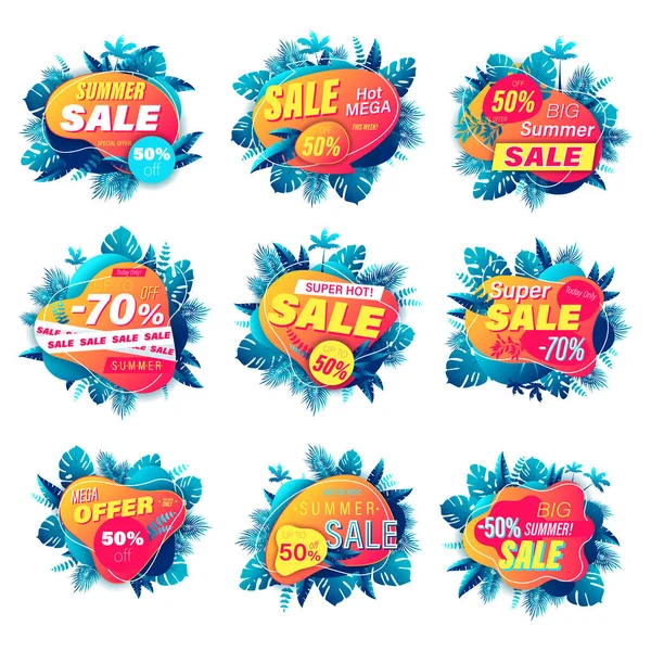 Set Summer Sale Banner Style Online Shopping Store Poster Newsletter — Stock Vector