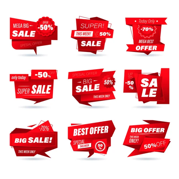 Set Badge Vendita Dettaglio Adesivi Stile Origami Shopping Online Gli — Vettoriale Stock