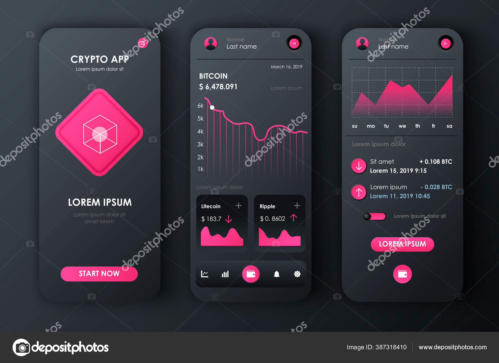 Cryptocurrency Unique Neomorphic Design Kit App Bitcoin Mining Screens  Charts Stock Vector by ©alexdndz 387318410