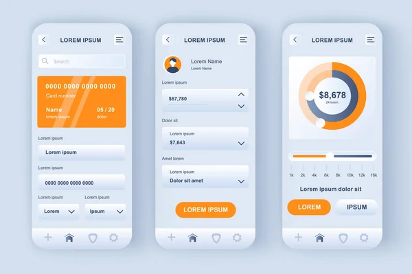 Online Banking Unico Kit Progettazione Neomorfa App Contabilità Finanziaria Personale — Vettoriale Stock