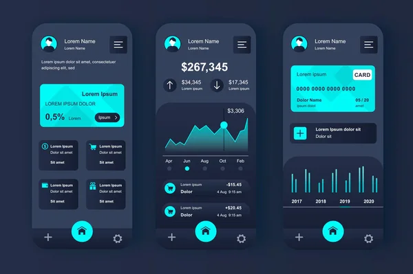 Финансовые Услуги Уникальный Набор Неоморфного Дизайна Мобильного Приложения Онлайн Банкинг — стоковый вектор
