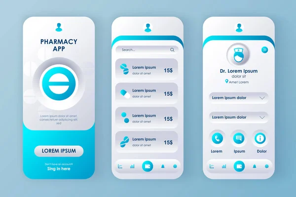 Online Medizin Einzigartige Neomorphe Design Kit Apotheken App Mit Ärztlicher — Stockvektor