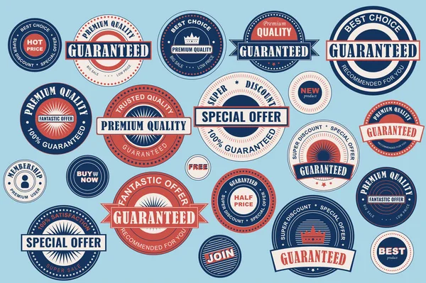 Etiketten Voor Inzameling Stickers Premium Kwaliteit Platte Stijl Voor Social — Stockvector