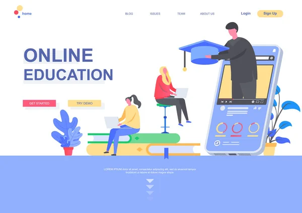 Educação Online Modelo Landing Page Plana Estudantes Ensino Distância Cursos —  Vetores de Stock