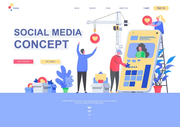 Social Media Concept Platte Landing Page Template Social Media Marketing — Stockvector