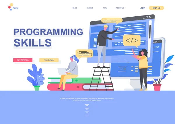 Habilidades Programación Plantilla Plana Landing Page Desarrolladores Que Diseñan Construyen — Vector de stock