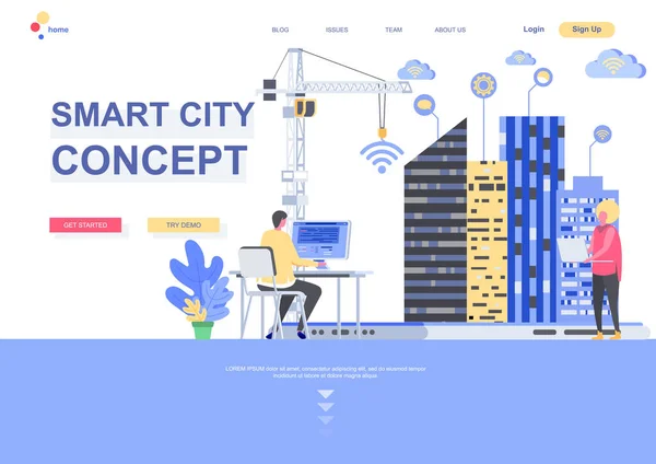 Smart City Konzept Flache Landing Page Vorlage Internet Der Dinge — Stockvektor