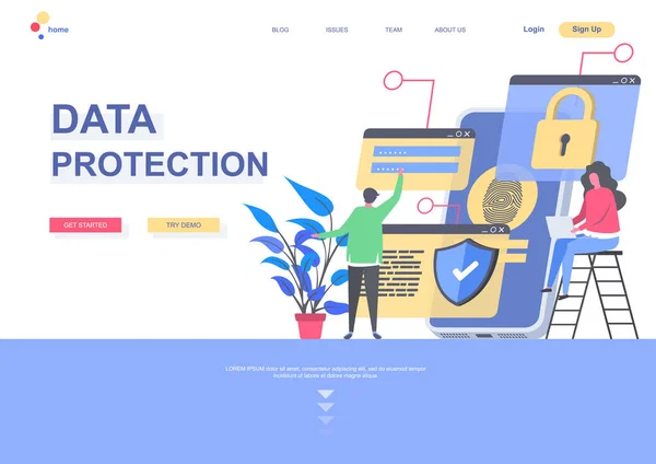 Data Protection Flat Landing Page Template Data Security System Personal — Stock Vector