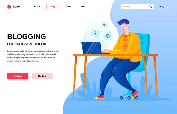 Blogging Komposisi Halaman Pendaratan Datar Orang Yang Menulis Posting Blog - Stok Vektor