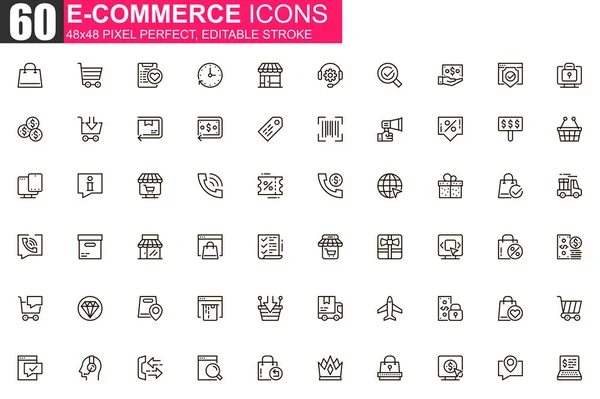 Commerce Thin Line Icon Set Online Shopping Outline Pictograms Website — Stock Vector