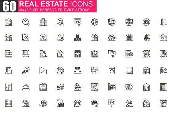 Immobilien Icon Gesetzt Immobilienmakler Skizzieren Piktogramme Für Website Und Mobile — Stockvektor