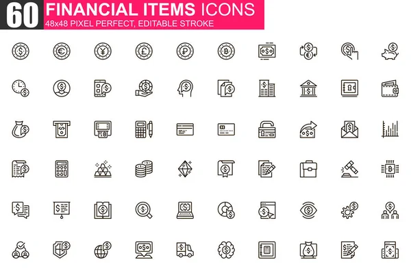 Financial Items Thin Line Icon Set Money Exchange Stock Trading — Stock Vector