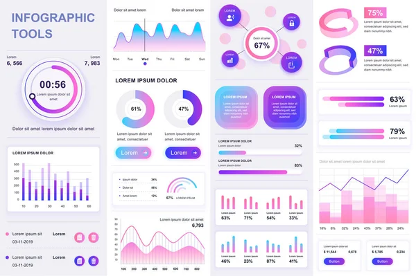 Bundle Infografica Elementi Del Kit Diversi Grafici Diagrammi Flusso Lavoro — Vettoriale Stock