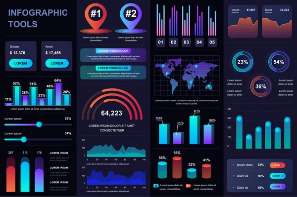 Bundle Infografica Elementi Del Kit Diversi Grafici Diagrammi Flusso Lavoro — Vettoriale Stock